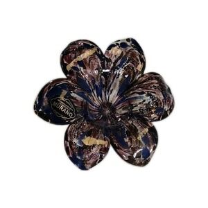 Murano Art Glass Flower Figurine Blue Purple Gold Aventurine Made in Italy 5"